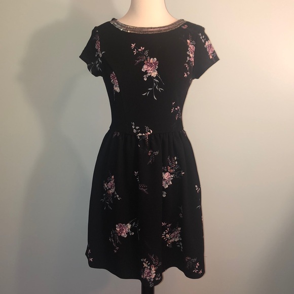 Xhilaration Dresses & Skirts - Black and Floral Print Fit and Flare Dress